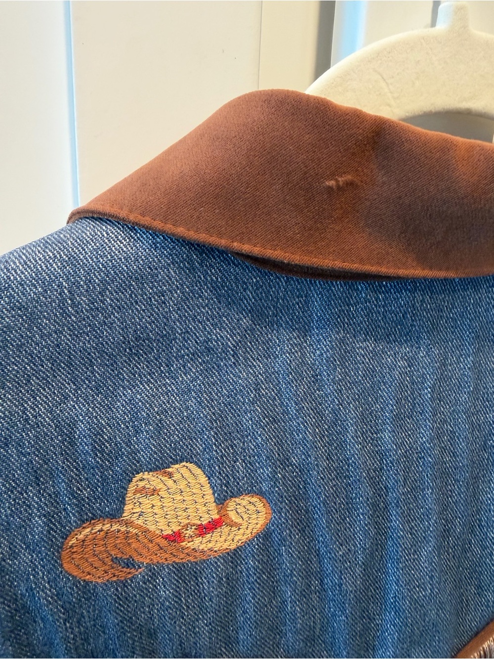 Brown Suede Western Fringe Jacket with Denim Yoke - Picture 10 of 14